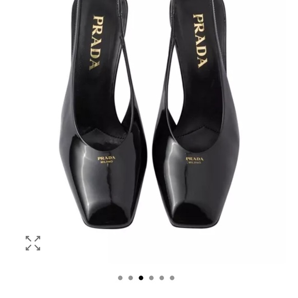 Prada Shoes - Prada Black Patent Leather Slingback Pumps with Gold Logo